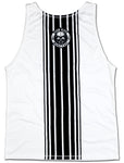 backside of a muay thai tank top with eight white stripes symbolizing the art of 8 limbs