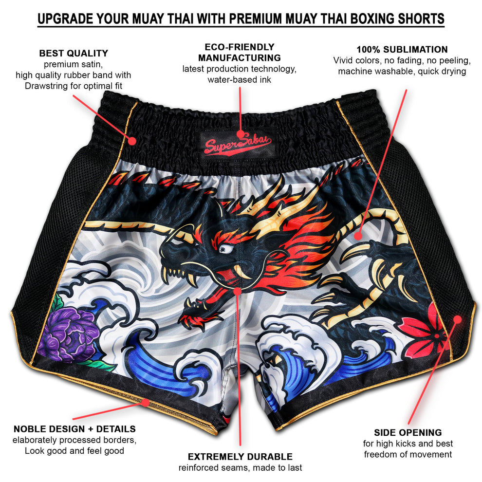 Phoenix And Dragon Japanese Tattoo Print Muay Thai Boxing Shorts main image 1