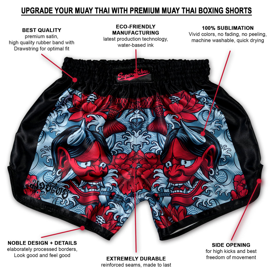 Demon Mask Red Japanese Print Muay Thai Boxing Shorts main image 1