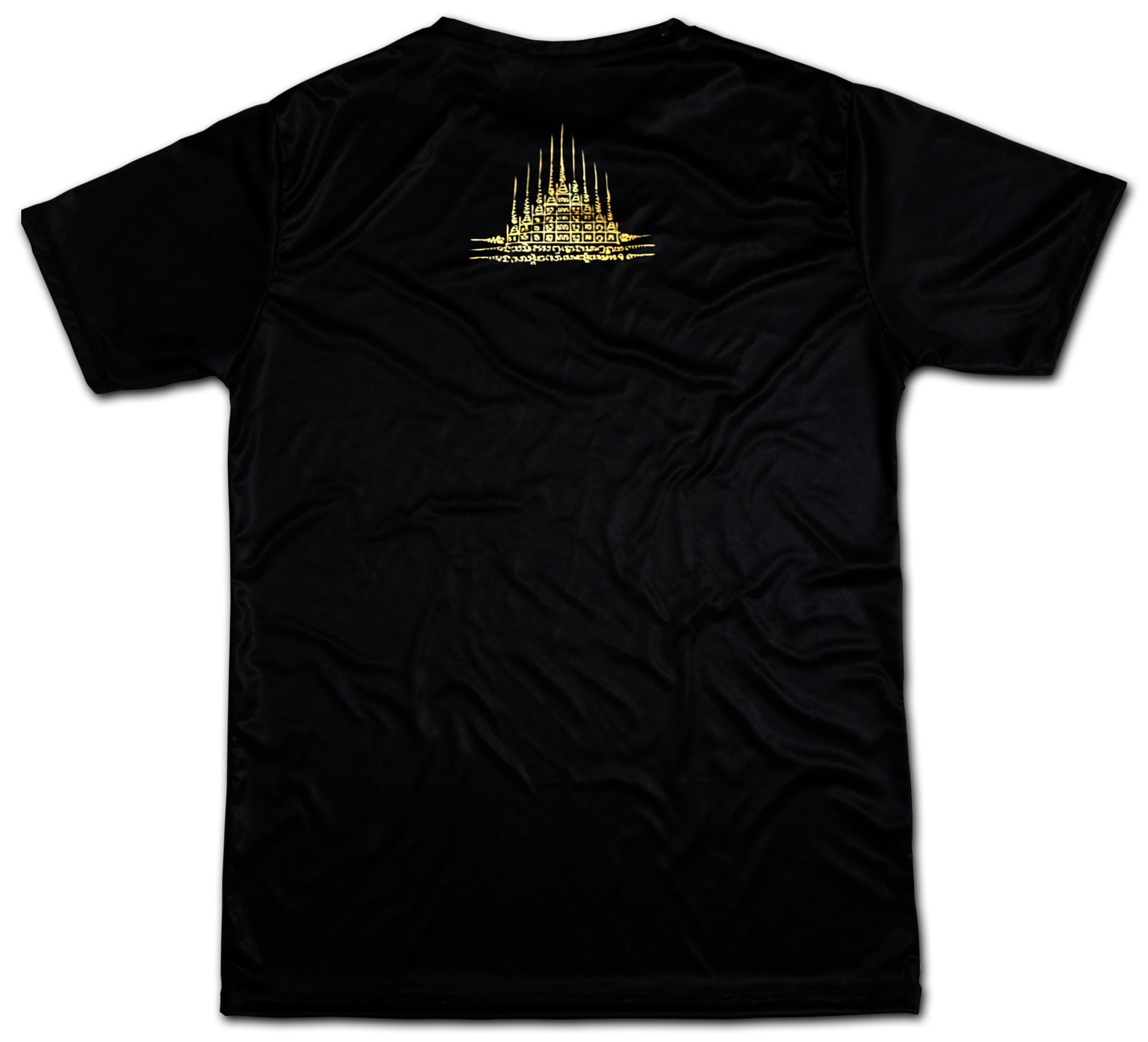 Tiger Sak Yant Muay Thai t-shirt back view, gold Sak Yant temple print on black