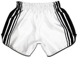 white muay thai shorts with black stripes