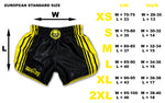 black and yellow muay thai shorts size chart