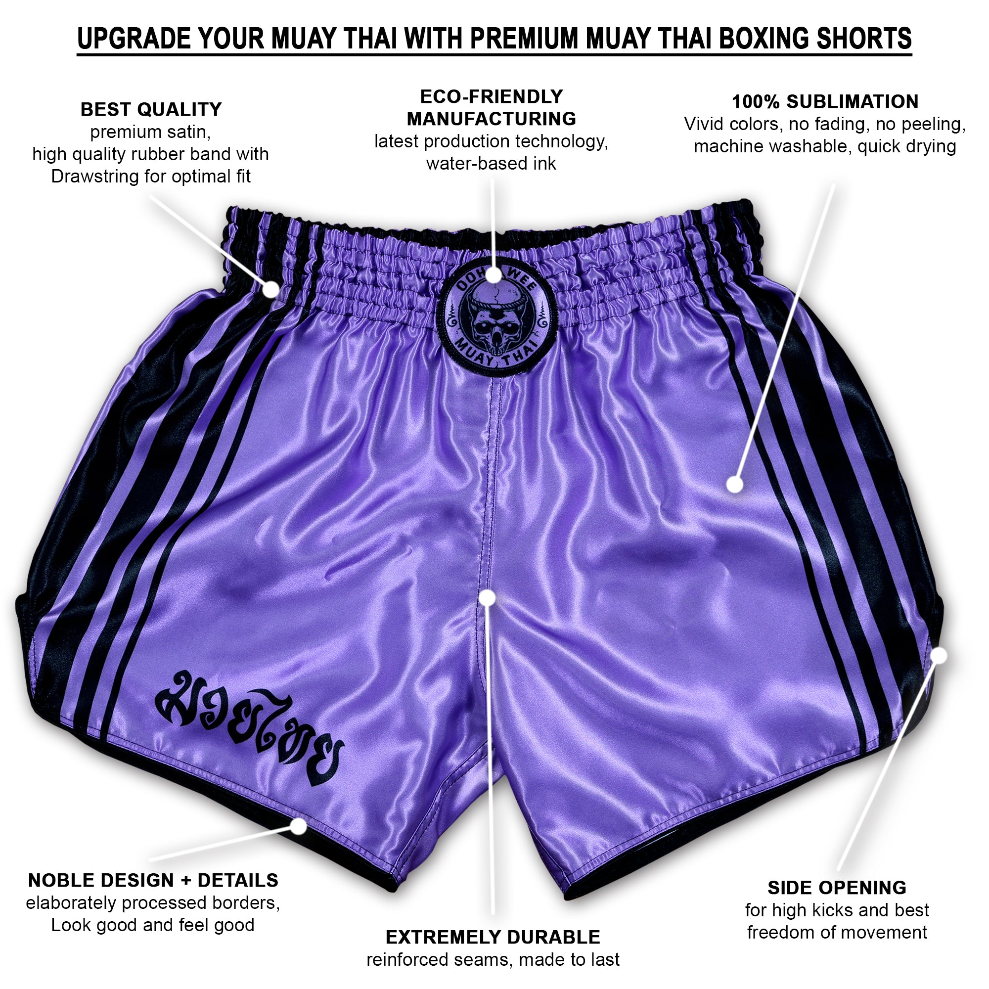 OOWEE | Digital Lavender 💜 Muay Thai Shorts in Purple and Black