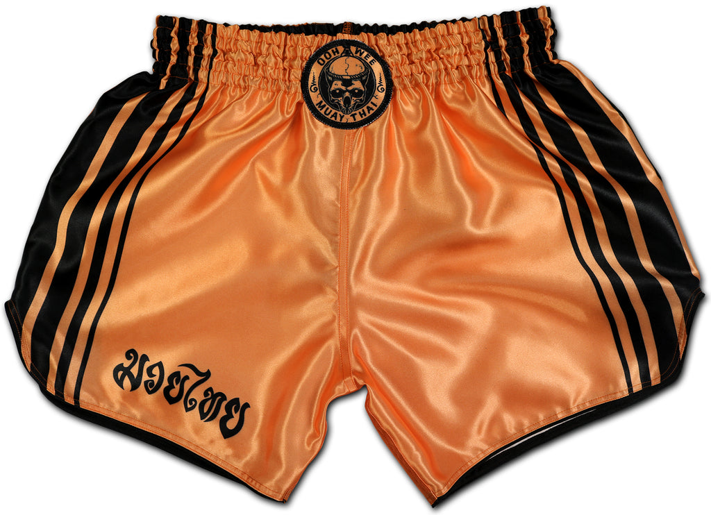 Black And Orange Plaid Print Pattern Muay Thai Boxing Shorts