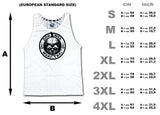 XS S M L XL and 2XL size chart in inches and cm for muay thai tank tops