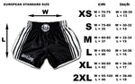 size chart for muay thai boxing shorts