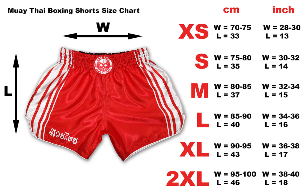 Muay Thai Boxing Shorts Red White, affordable and direct from Thailand