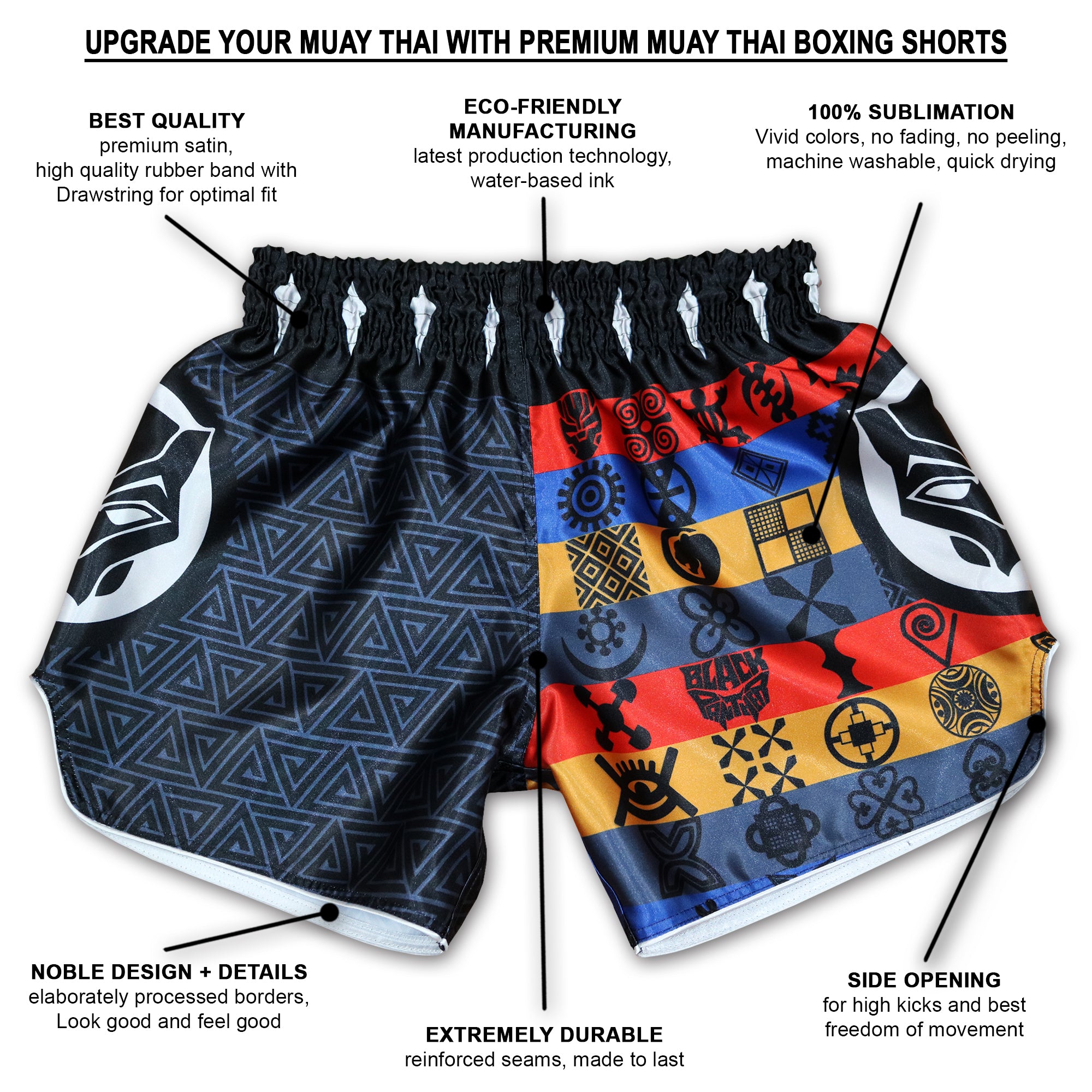 BLACK PANTHER 🐈⬛ Adinkra Muay Thai Fight Shorts BLACK PANTHER 🐈⬛ Adinkra Muay Thai Fight Shorts