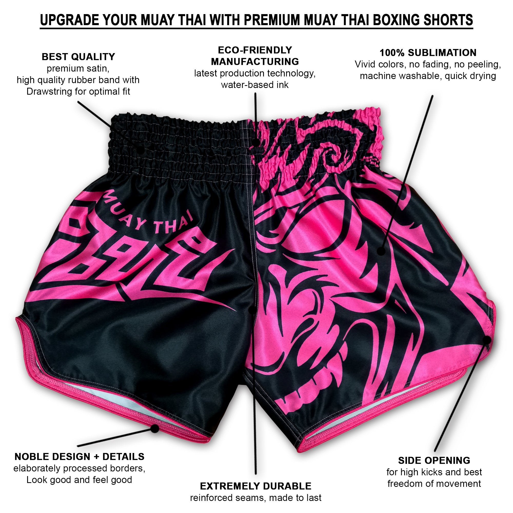 Tribal Samurai 🌸 Women's Thai Boxing Shorts in Black and Pink