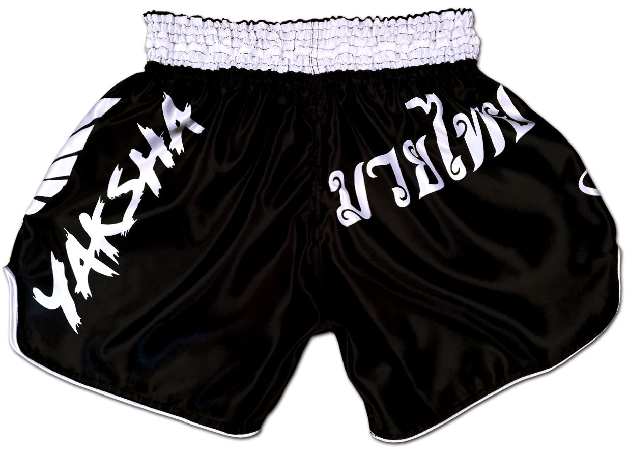 サヴァタージ/ポエッツ・アンド・マッドメン YAKSHA ☯ Yin Yang Thai Fightshorts in Black and White
