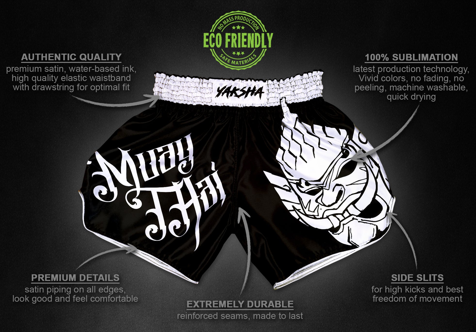 サヴァタージ/ポエッツ・アンド・マッドメン YAKSHA ☯ Yin Yang Thai Fightshorts in Black and White