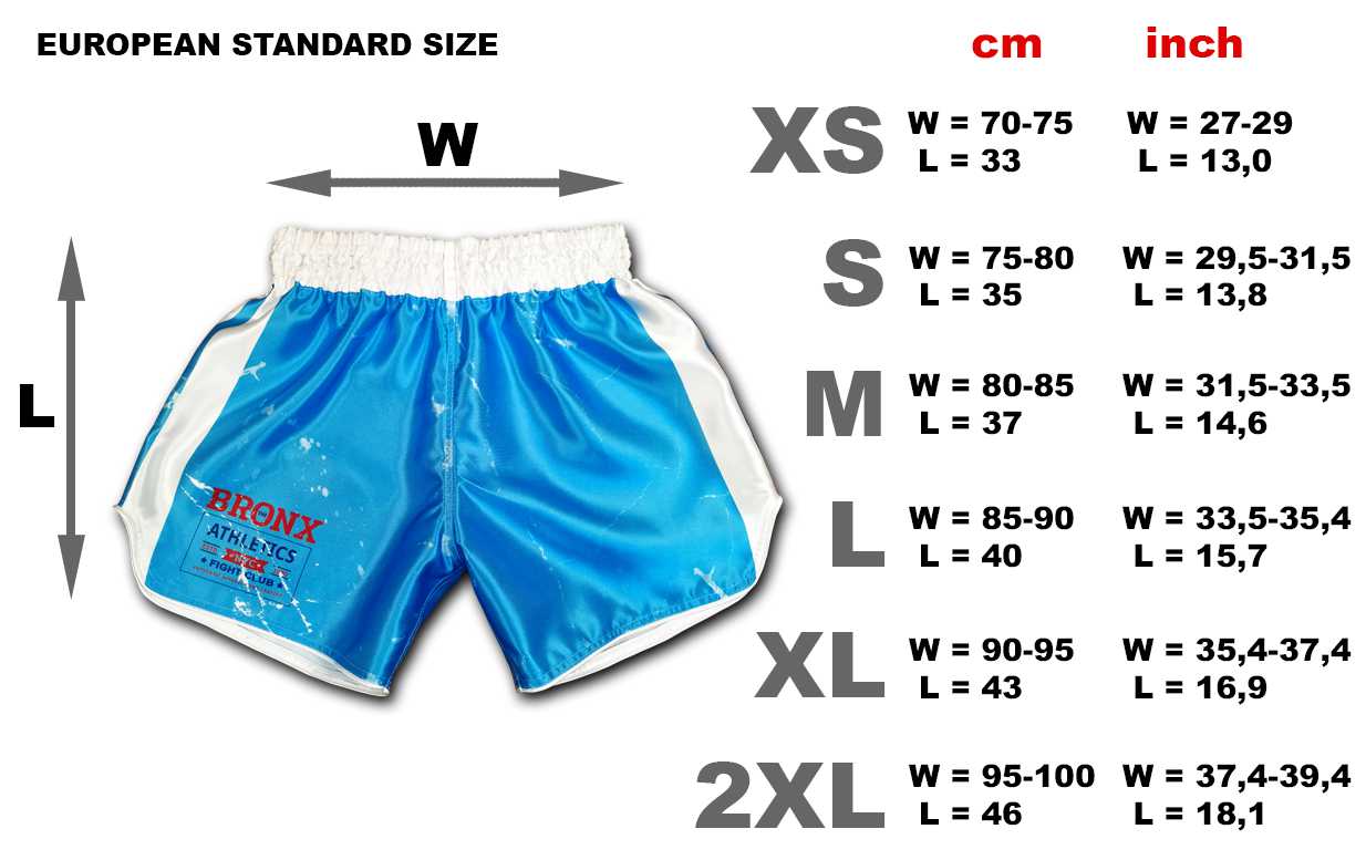 Boxing Shorts Size Chart