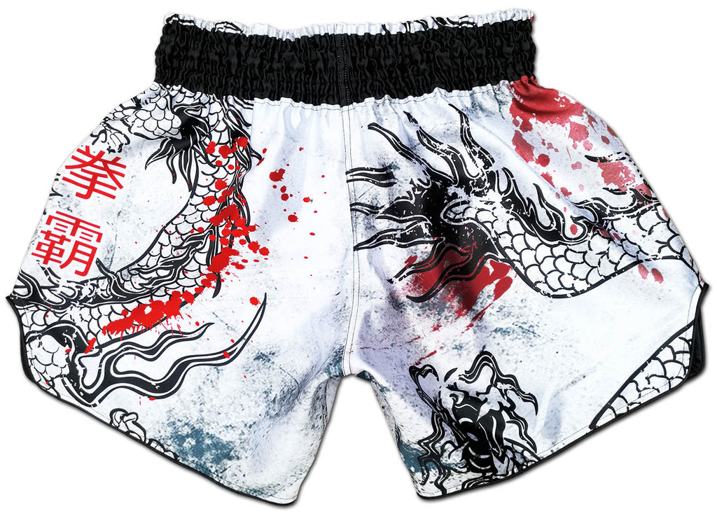 DRAGON MUAY THAI SHORTS RETRO WHITE/BLACK $39.99