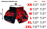 size chart / measurements in cm and inch for muay thai boxing shorts