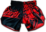 black muay thai boxing shorts with red samurai