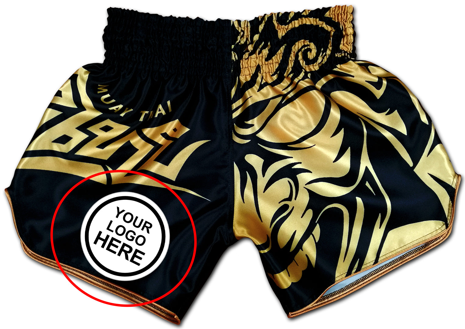 Personalised Muay Thai Shorts with custom logo - sublimation print and embroidery available - handmade in Thailand