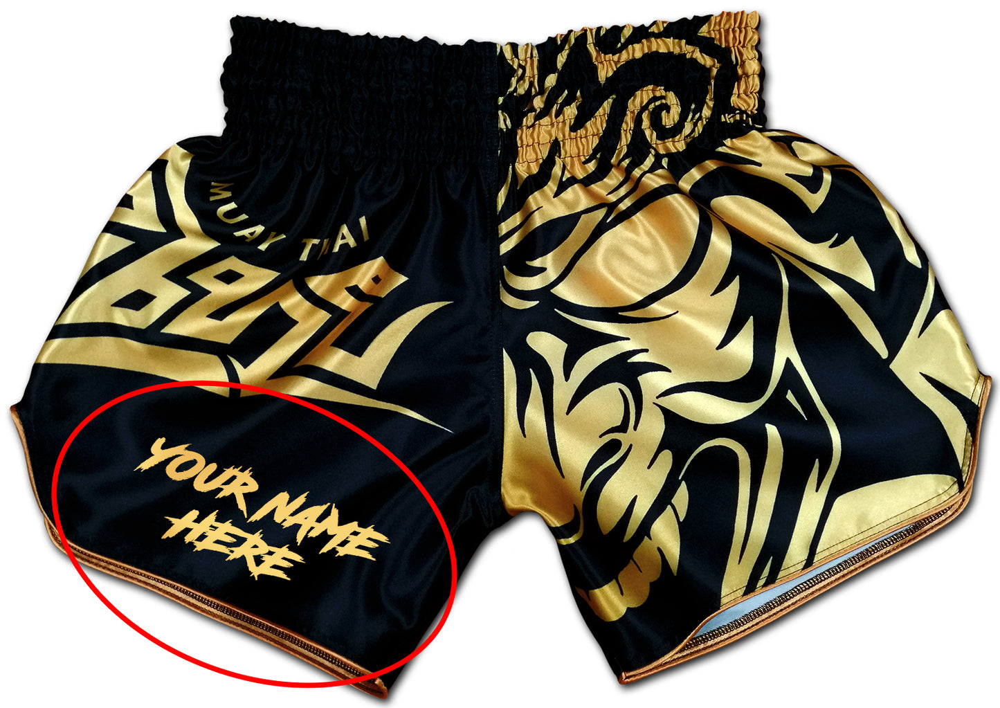 Personalized Muay Thai Shorts with custom name - sublimation print and embroidery available - handmade in Thailand