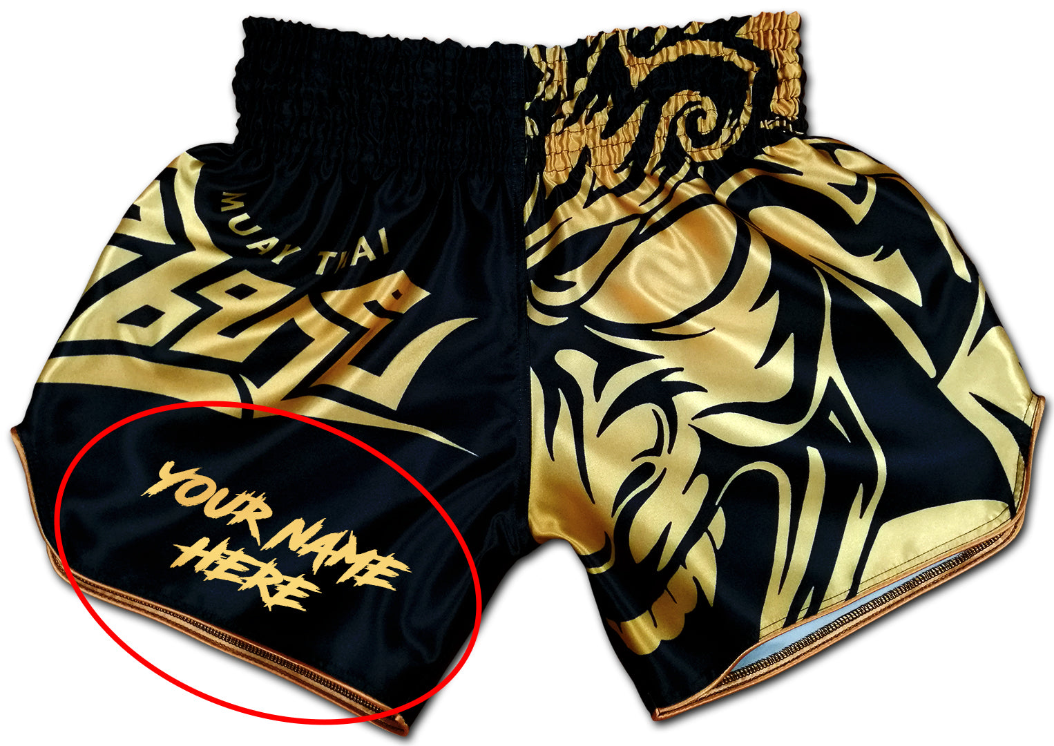 Personalized Muay Thai Shorts with custom name - sublimation print and embroidery available - handmade in Thailand