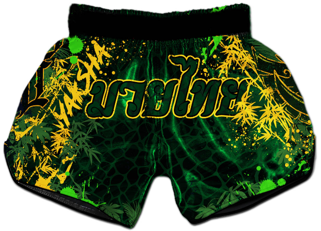 YAKSHA 👊💥 Rumble in the Jungle Fight Shorts in Black, Green and Gold